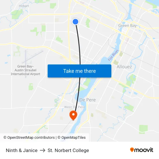Ninth & Janice to St. Norbert College map