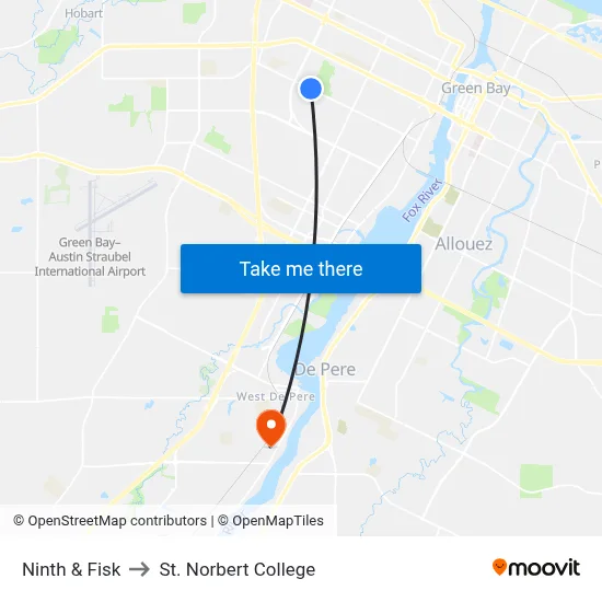 Ninth & Fisk to St. Norbert College map
