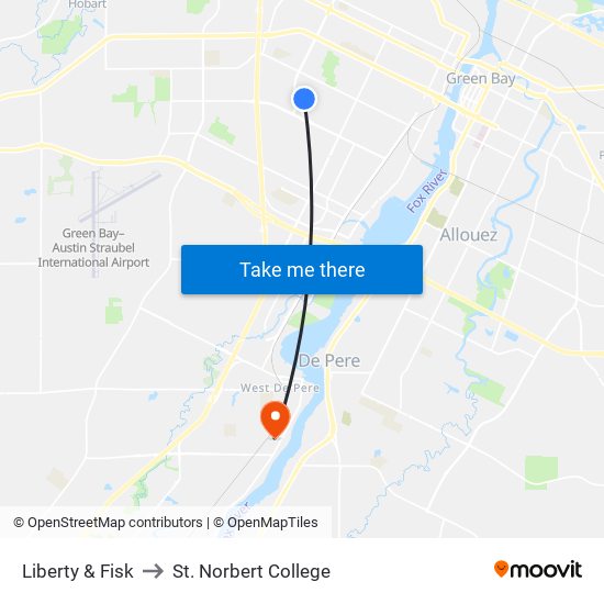 Liberty & Fisk to St. Norbert College map