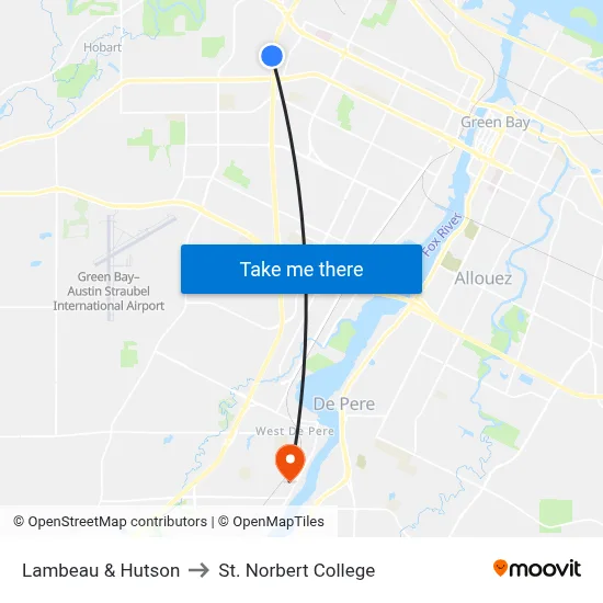 Lambeau & Hutson to St. Norbert College map