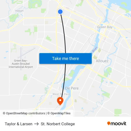 Taylor & Larsen to St. Norbert College map