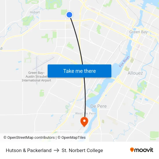Hutson & Packerland to St. Norbert College map