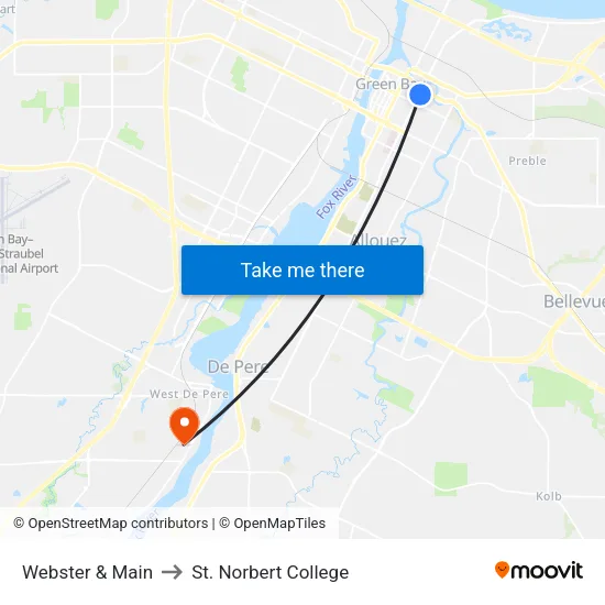 Webster & Main to St. Norbert College map