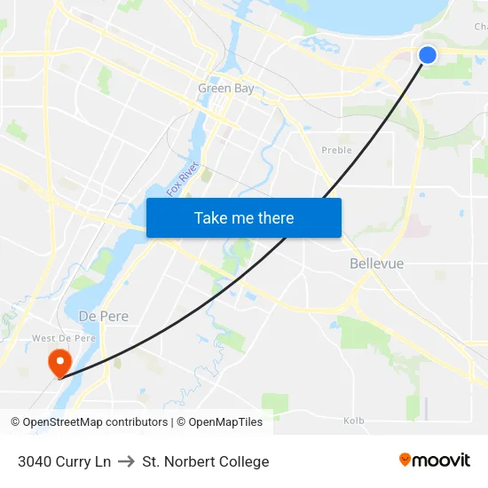 3040 Curry Ln to St. Norbert College map