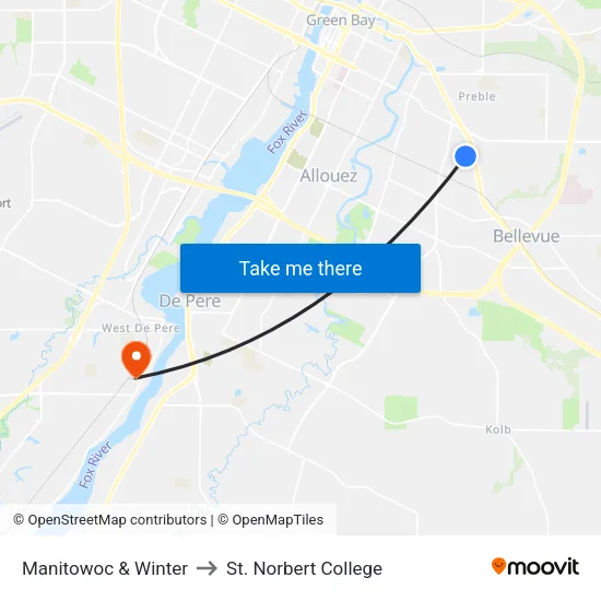 Manitowoc & Winter to St. Norbert College map