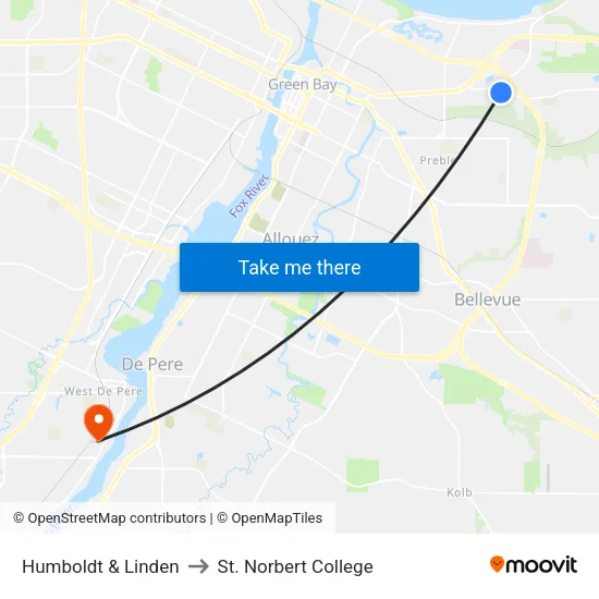 Humboldt & Linden to St. Norbert College map