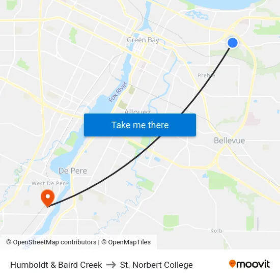 Humboldt & Baird Creek to St. Norbert College map