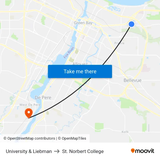 University & Liebman to St. Norbert College map