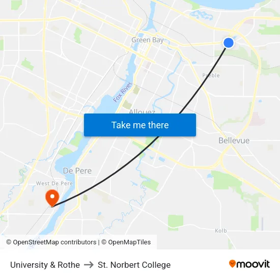 University & Rothe to St. Norbert College map