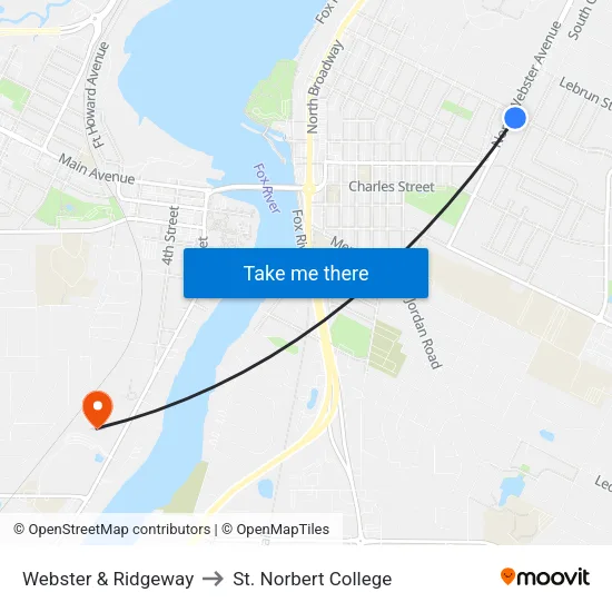 Webster & Ridgeway to St. Norbert College map