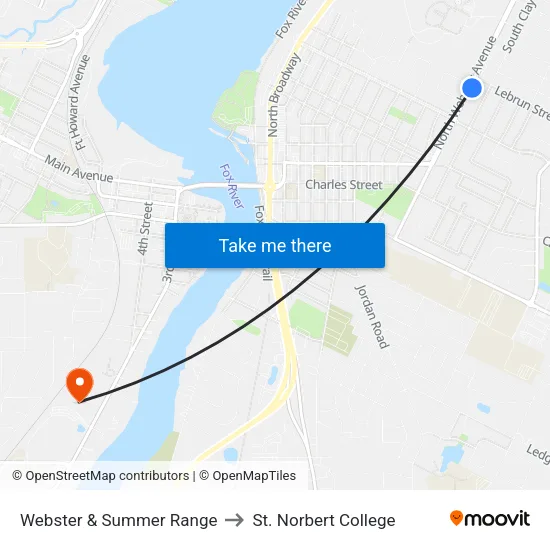 Webster & Summer Range to St. Norbert College map