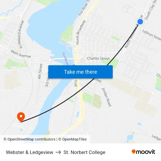 Webster & Ledgeview to St. Norbert College map