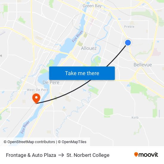 Frontage & Auto Plaza to St. Norbert College map