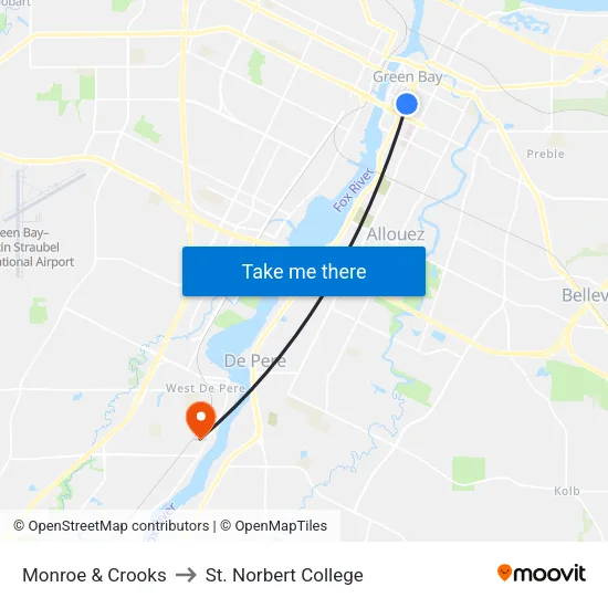 Monroe & Crooks to St. Norbert College map