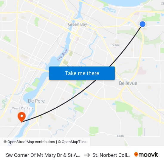 Sw Corner Of Mt Mary Dr & St Ann Dr to St. Norbert College map