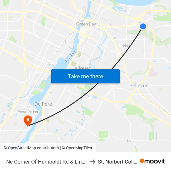 Ne Corner Of Humboldt Rd & Linden Dr to St. Norbert College map