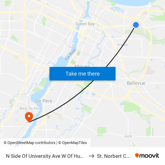 N Side Of University Ave W Of Humboldt Rd to St. Norbert College map