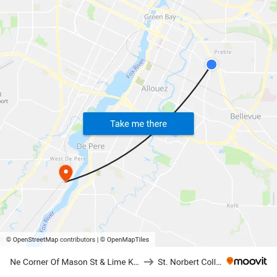 Ne Corner Of Mason St & Lime Kiln Rd to St. Norbert College map