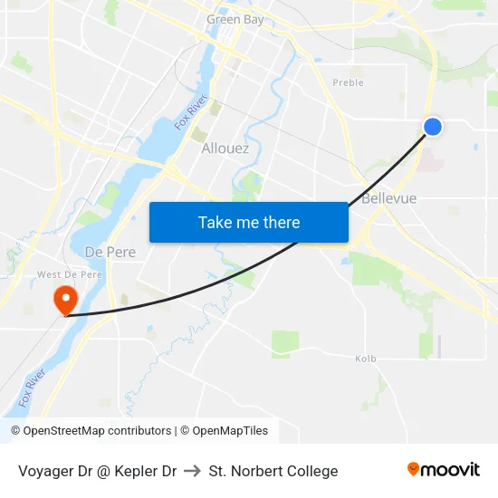 Voyager Dr @ Kepler Dr to St. Norbert College map
