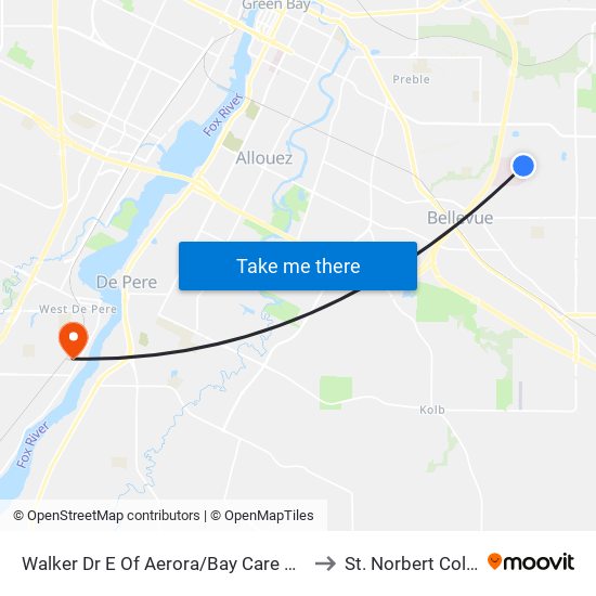 Walker Dr E Of Aerora/Bay Care Hospital to St. Norbert College map