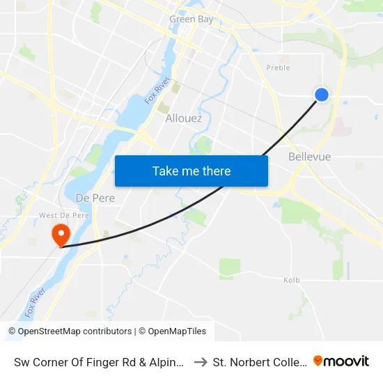 Sw Corner Of Finger Rd & Alpine Dr to St. Norbert College map