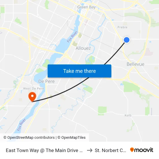 East Town Way @ The Main Drive Of The Mall to St. Norbert College map
