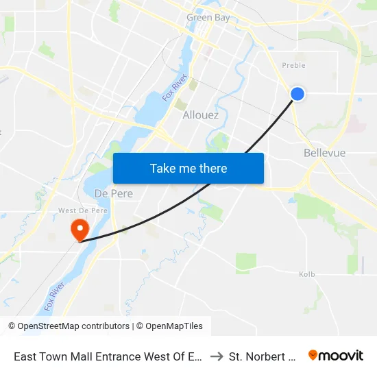 East Town Mall Entrance West Of East Town Way to St. Norbert College map