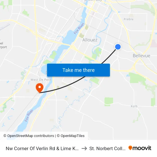 Nw Corner Of Verlin Rd & Lime Kiln Rd to St. Norbert College map