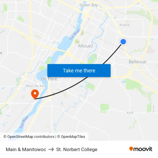Main & Manitowoc to St. Norbert College map