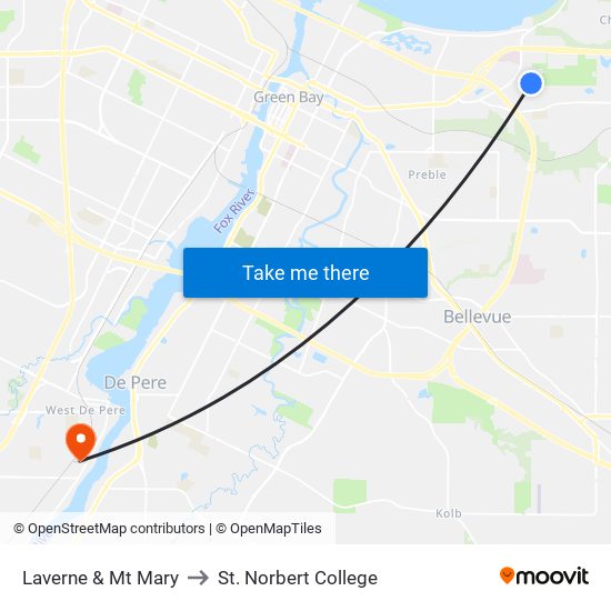 Laverne & Mt Mary to St. Norbert College map