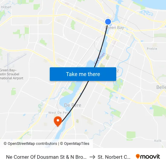 Ne Corner Of Dousman St & N Broadway St to St. Norbert College map