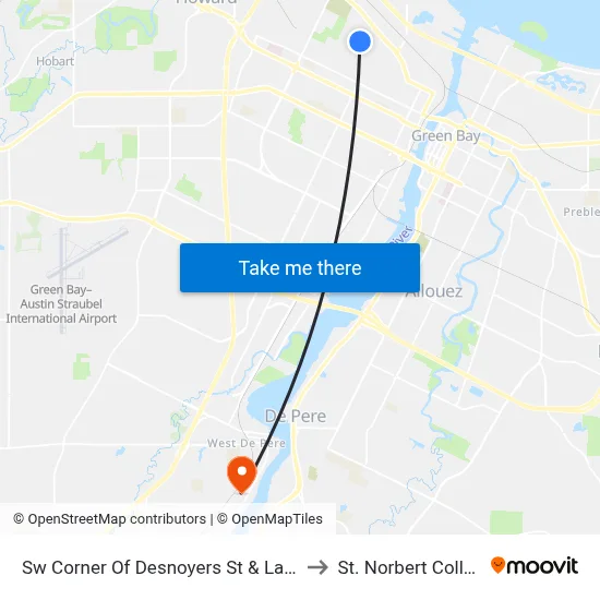 Sw Corner Of Desnoyers St & Lark St to St. Norbert College map