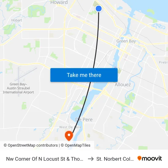 Nw Corner Of N Locust St & Thomas St to St. Norbert College map