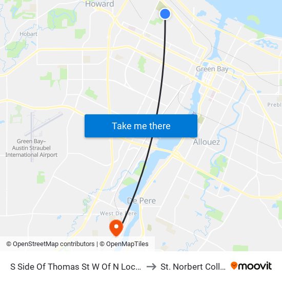 S Side Of Thomas St W Of N Locust St to St. Norbert College map