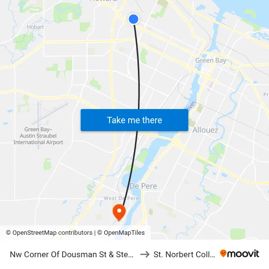 Nw Corner Of Dousman St & Steven St to St. Norbert College map