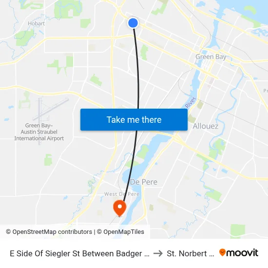 E Side Of Siegler St Between Badger St & Shawano Ave to St. Norbert College map
