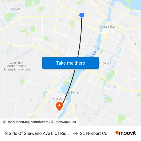 S Side Of Shawano Ave E Of Ridge Rd to St. Norbert College map