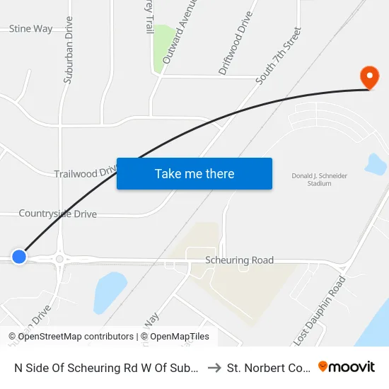 N Side Of Scheuring Rd W Of Suburban Dr to St. Norbert College map