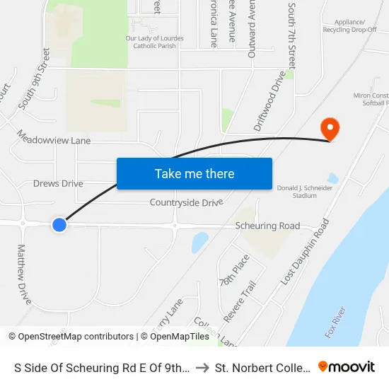 S Side Of Scheuring Rd E Of 9th St to St. Norbert College map