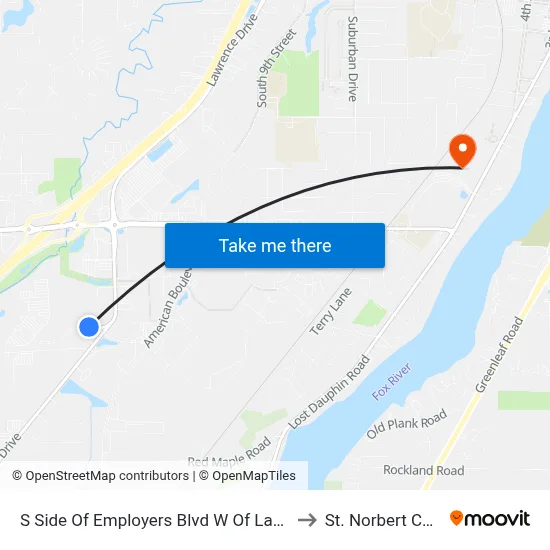 S Side Of Employers Blvd W Of Lawrence Dr to St. Norbert College map