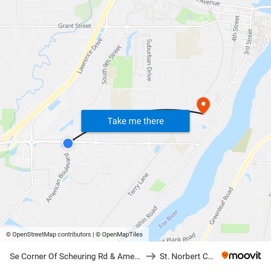 Se Corner Of Scheuring Rd & American Blvd to St. Norbert College map