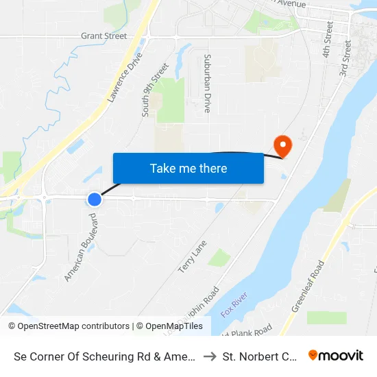 Se Corner Of Scheuring Rd & American Blvd to St. Norbert College map
