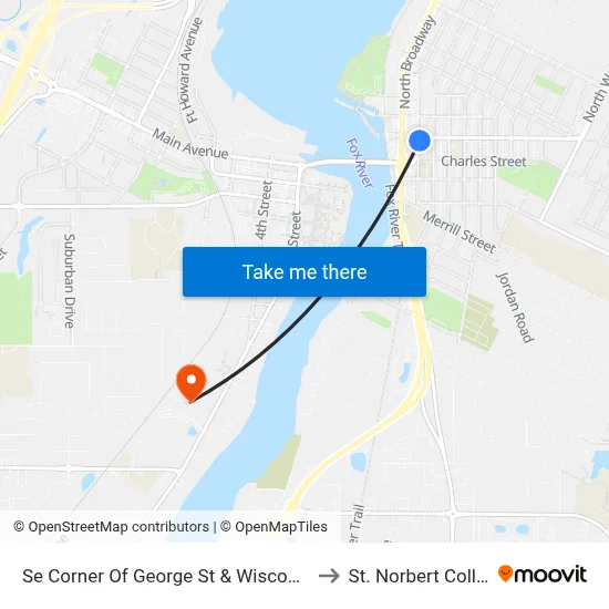 Se Corner Of George St & Wisconsin St to St. Norbert College map