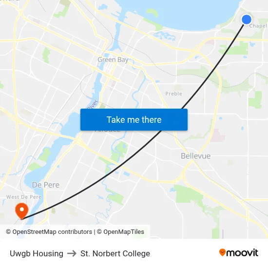 Uwgb Housing to St. Norbert College map