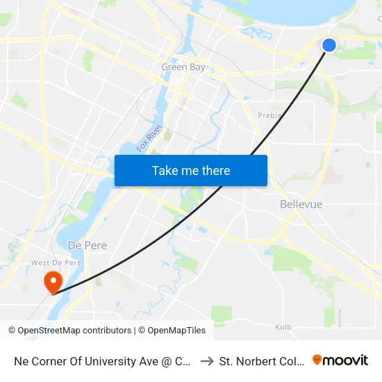 Ne Corner Of University Ave @ Curry Ln to St. Norbert College map