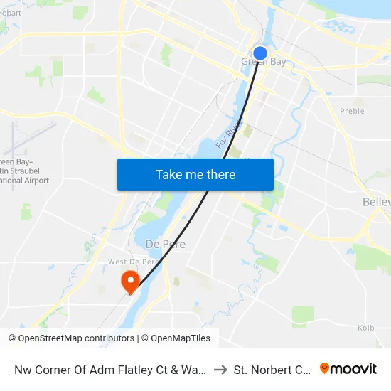 Nw Corner Of Adm Flatley Ct & Washington St to St. Norbert College map