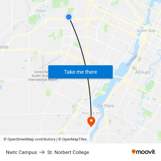 Nwtc Campus to St. Norbert College map