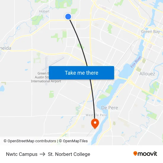 Nwtc Campus to St. Norbert College map