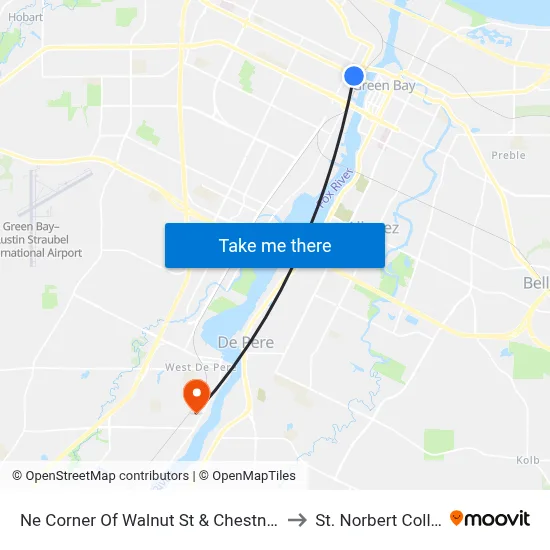 Ne Corner Of Walnut St & Chestnut Ave to St. Norbert College map