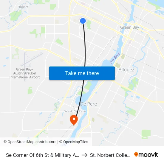 Se Corner Of 6th St & Military Ave to St. Norbert College map